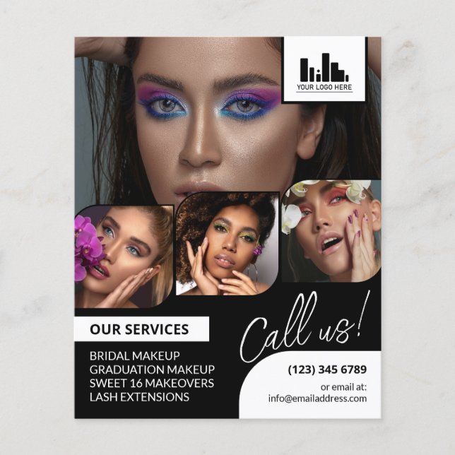 Retro Foto Collage Logo QR Makeup Werbung Flyer (Vorne)