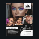 Retro Foto Collage Logo QR Makeup Werbung Flyer<br><div class="desc">Doppelseitiger Flyer für Makeup-Künstler, Nagelkünstler, Haarstylisten oder Ähnliches, wo Sie Ihre Arbeit in einer Retro-Foto-Collage mit schwarz-weißem Hintergrund und Text präsentieren müssen. Personalisieren Sie mit Ihrem Logo und auf der Rückseite ein zusätzliches Foto und Ihren QR-Code mit Ihrem Social Media Handle. Retro Foto Collage Werbe-Flyer für eine Haarstylistin, Nagelkünstler oder...</div>