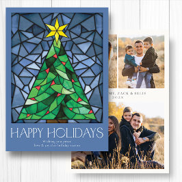 Retro Foto Happy Holidays Dusty Blue Feiertagskarte