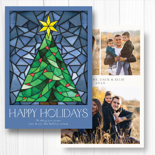 Retro Foto Happy Holidays Dusty Blue Feiertagskarte