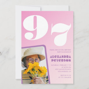 Retro-Foto Rosa 97. Geburtstag Einladung
