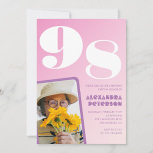 Retro-Foto Rosa 98. Geburtstag Einladung