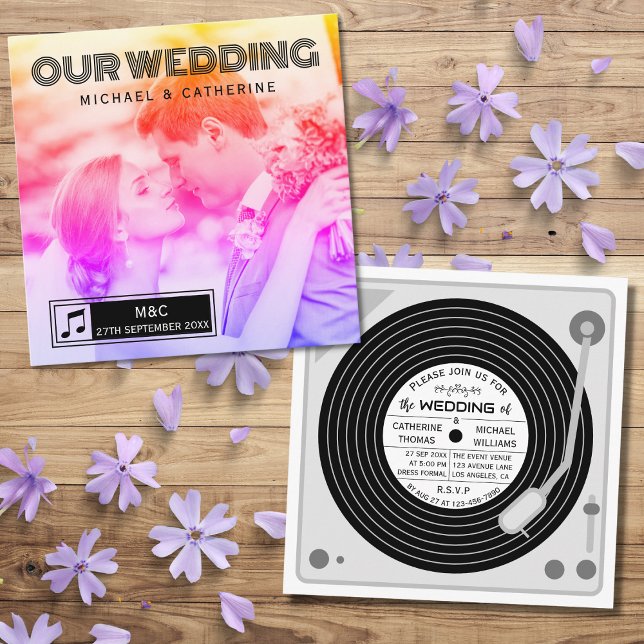 Retro Foto Vinyl Record Music Player Hochzeit Einladung (Von Creator hochgeladen)