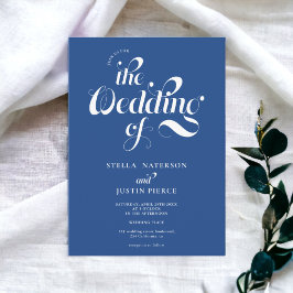 Retro Foto White Blue Skript Hochzeit Qr-Code Einladung