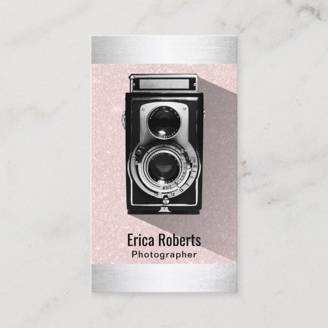 Retro Fotograf Kamera Blush Pink Fotografie Visitenkarte (Vorderseite)