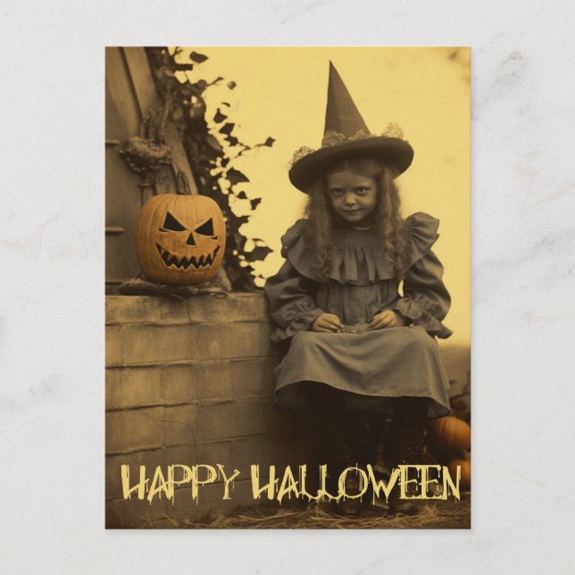 Retro Fotografy spooky Halloween gruselige Mädchen Postkarte (Vorderseite)