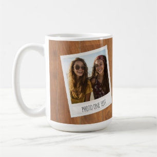 Retro-Fotorahmen - 2 Bilder auf rustikalem Holz Kaffeetasse