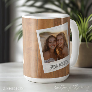 Retro-Fotorahmen - 2 Bilder auf rustikalem Holz Kaffeetasse