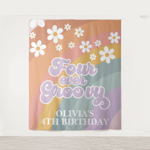 Retro Four Ever Groovy Regenbogen Wandteppich