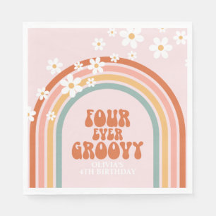Retro Four je Groovy daisy Regenbogen 4. Geburtsta Serviette