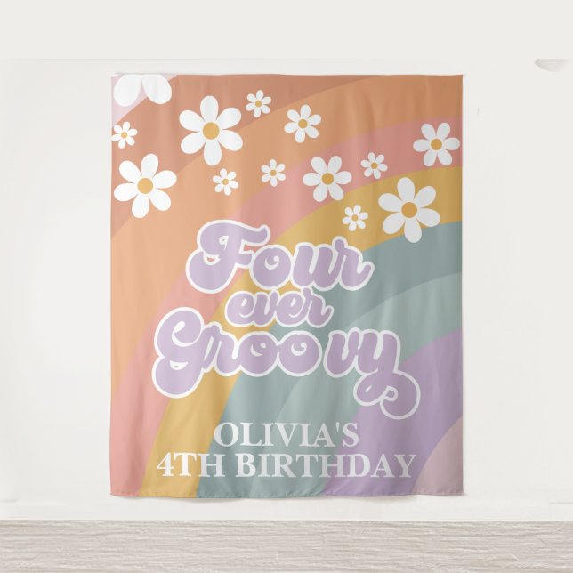 Retro Four je Groovy Rainbow Wandteppich (Vorderseite)