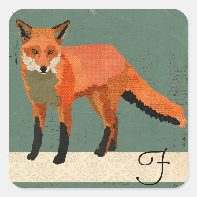Retro Fox Monogramm Aufkleber (Vorderseite)
