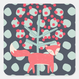 Retro Fox Quadratischer Aufkleber