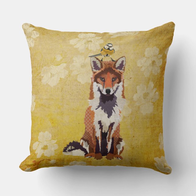 Retro Fox u. kleines Vogel-Kissen Kissen (Vorderseite)