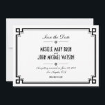 Retro Frame White Art Deco Save the Date Karte<br><div class="desc">Dieses stilvolle Retro Art Deco Rahmen Wedding Save the Date Card Design,  vollständig anpassbar und Set als Vorlage für Ihre einfache Anpassung. Im Folgenden finden Sie das gleiche Design Wedding Invitation,  RSVP Card und Insert Card.</div>