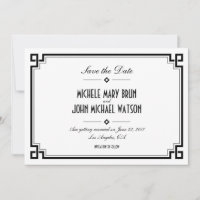 Retro Frame White Art Deco Save the Date Karte