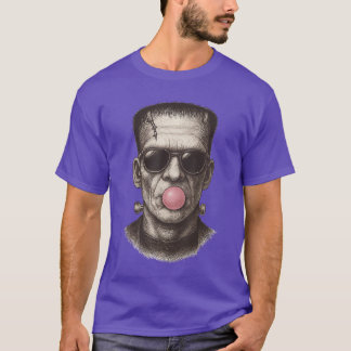 Retro-Frankenstein-Monster bläst einen Bubble Gum- T-Shirt