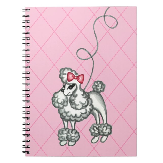 Retro Französisch Pink Poodle Schule Notebook Notizblock (Vorderseite)