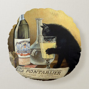 Retro französisches Plakat "Wermutbürger " Rundes Kissen