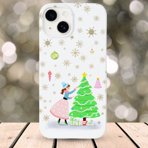 Retro-Frau beim Schmücken des Weihnachtsbaums Case-Mate iPhone 14 Hülle
