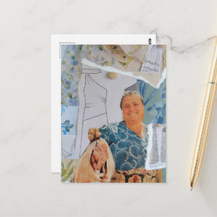 Retro-Frau bringt Hühnchen für Abendessen-Collage Postkarte