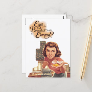 Retro-Frau-Eier zum Frühstück in dieser Wirtschaft Postkarte
