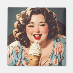 Retro-Frau genießt Eis Magnet