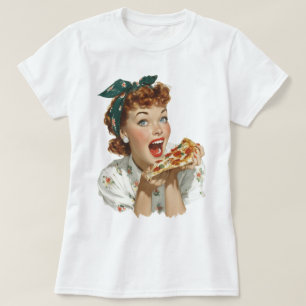 Retro-Frau genießt Pizzastück T-Shirt