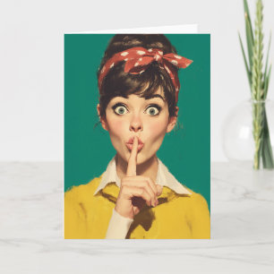 Retro-Frau macht ein Pssst Karte