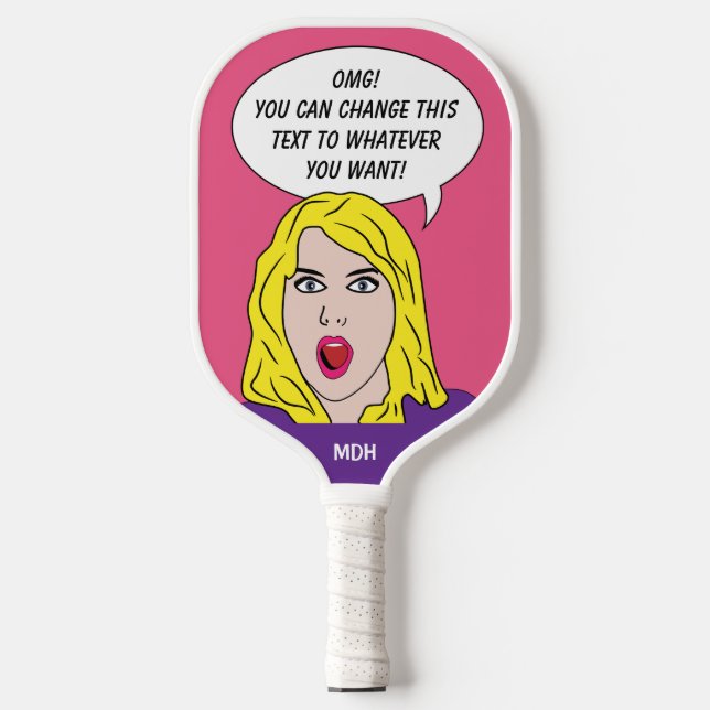 RETRO-FRAU mit IHREM TEXT-Zoll Pickleball Schläger (Vorderseite)
