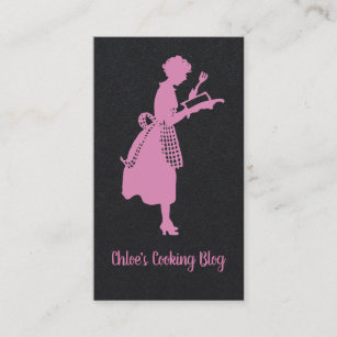 Retro Frau mit Kochbuch Blog kochend Visitenkarte