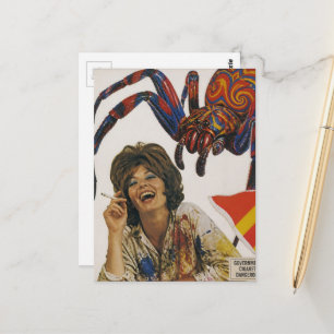 Retro-Frau mit Spinne-Rauchergefahren-Collage Postkarte