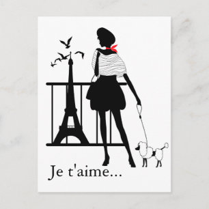 Retro-Frau rote und schwarze Silhouette Postkarte