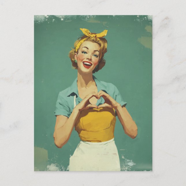 Retro-Frau sendet Liebe Postkarte (Vorderseite)