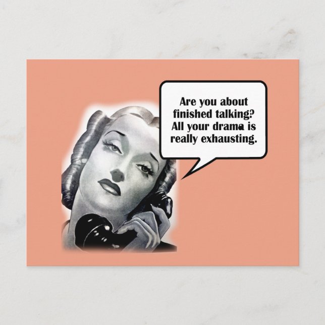 Retro Frauen am Telefon, Drama Postkarte (Vorderseite)