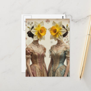 Retro-Frauen mit Narzissenköpfen Postkarte