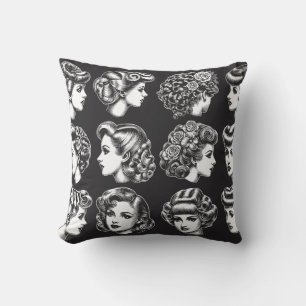 Retro Frauenhairstyles Illustration Throw Kissen