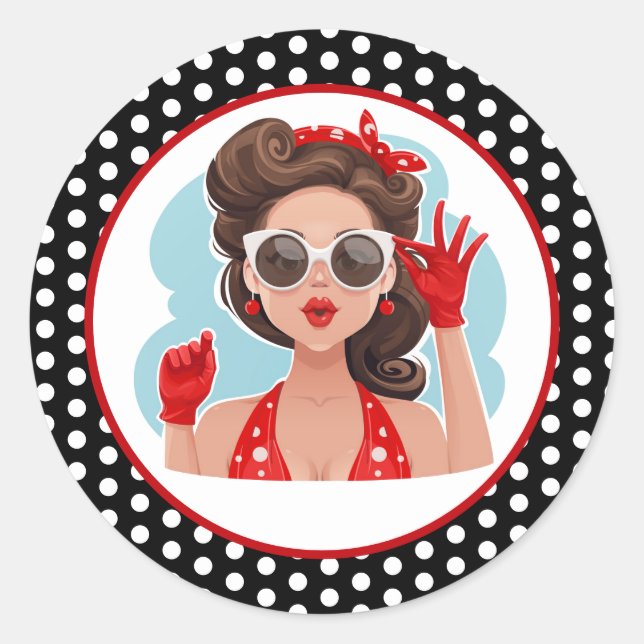 Retro-Frauensticker Runder Aufkleber (Vorderseite)