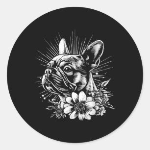 Retro French Bulldog Dog Lover Tattoo Style _1 Runder Aufkleber