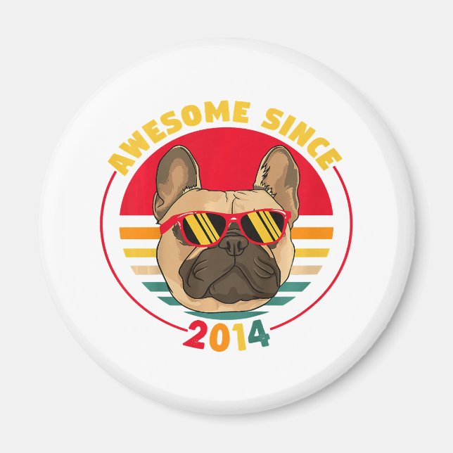 Retro French Bulldog Phantastisch seit 2014 Magnet (Vorne)