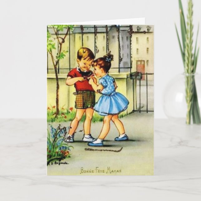 Retro French Mother Birthday Greeting Card Karte (Vorderseite)
