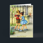 Retro French Mother Birthday Greeting Card Karte<br><div class="desc">Vintage / Retro French Birthday greeting card. Süßer Little Boy und Girl with their little bird. Gute Party,  Mama! French Birthday Card for mom!</div>