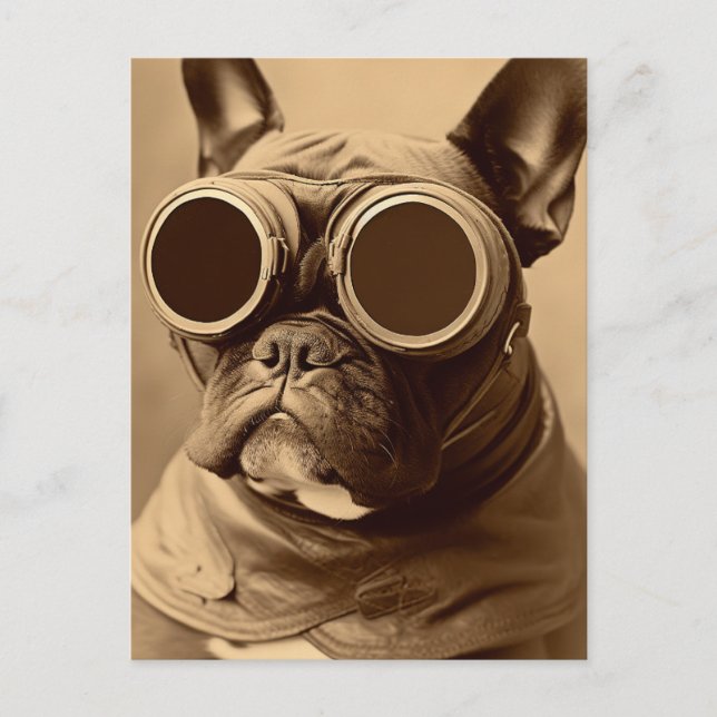 Retro Frenchie Sepia Postkarte (Vorderseite)