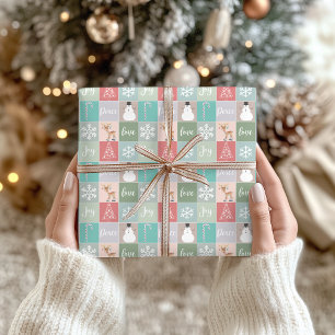 Retro Freude Süße Weihnachtsillustrationen Quadrat Geschenkpapier