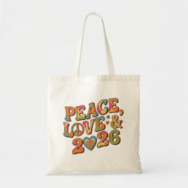 Retro-Frieden-Liebe-2026-groovy-Tragetasche Tragetasche