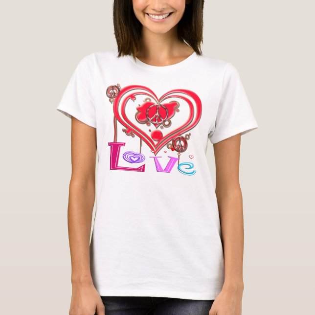 Retro Frieden u. Liebe T-Shirt (Vorderseite)