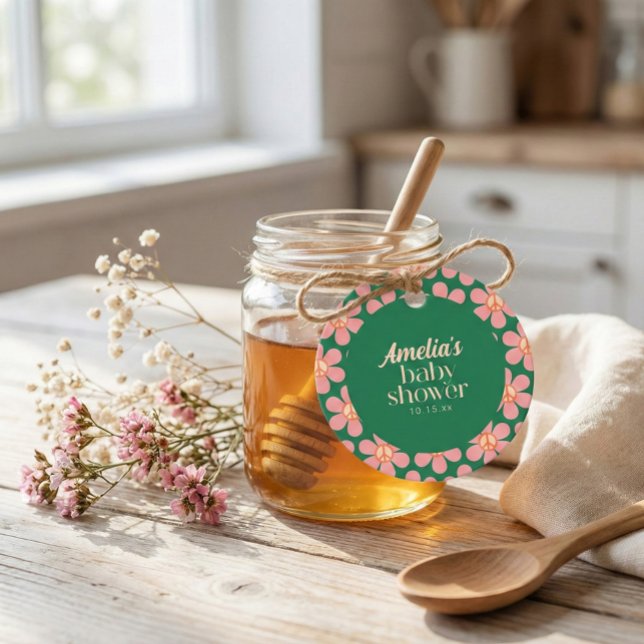 Retro-Friedenszeichen-Blume Grün Rosa Baby Shower Geschenkanhänger (Von Creator hochgeladen)