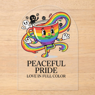 Retro friedliches Pride-Regenbogen-Kaffeetassen-T- Acryleinladungen