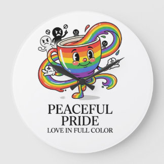 Retro-friedliches-Stolz-Regenbogen-Kaffeetassen-T- Große Wanduhr
