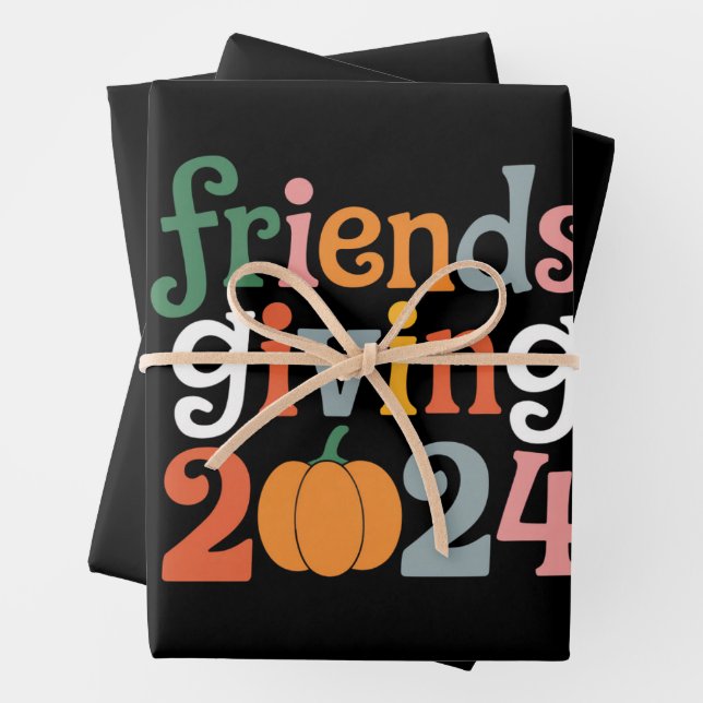 Retro Friends geben 2024 Erntedank fallen Geschenkpapier Set (Beispiel)
